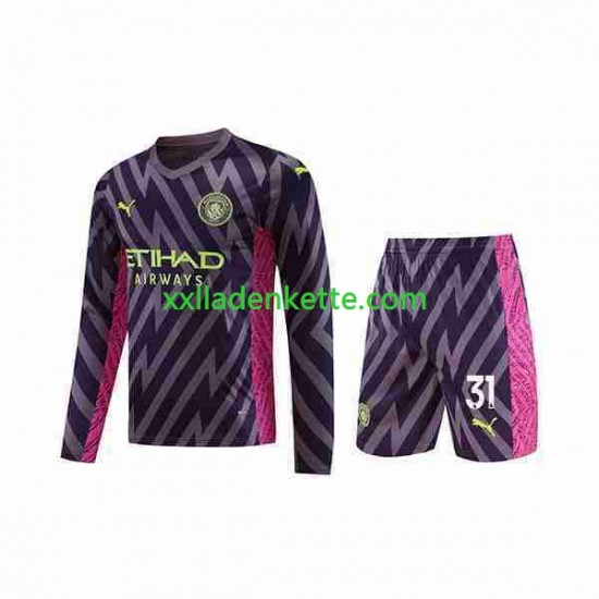 Fußballtrikot Manchester City Ederson Moraes 31 Torwart Kinder Auswärts 2023-2024 Langarm