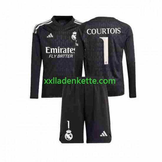 Fußballtrikot Real Madrid Thibaut Courtois 1 Torwart Kinder Auswärts 2023-2024 Langarm