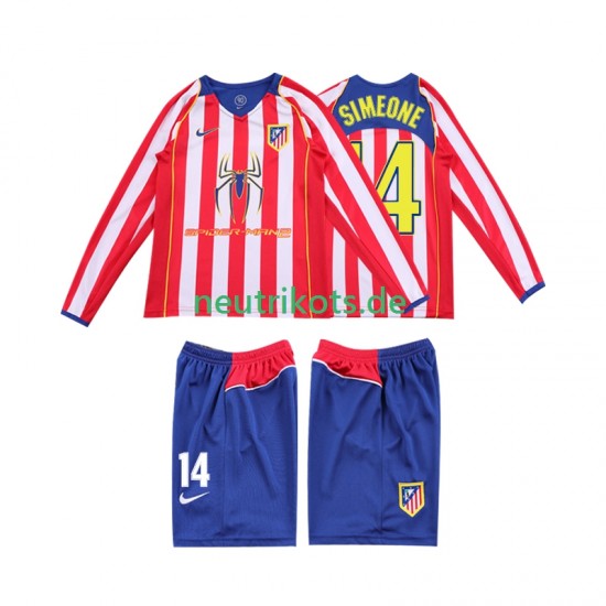 Fußballtrikot Atlético Madrid SIMEONE 14 2005 Retro Kinder Heim 2004 Langarm