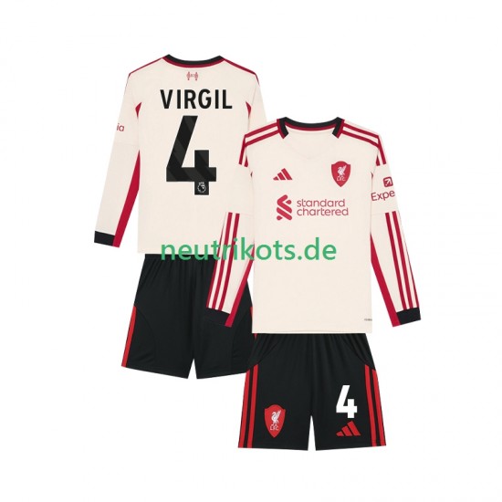 Fußballtrikot Liverpool Virgil van Dijk 4 Kinder Auswärts 2025-2026 Langarm