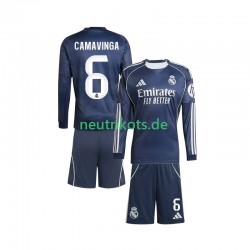 Fußballtrikot Real Madrid Camavinga 6 Kinder Auswärts 2025-2026 Langarm