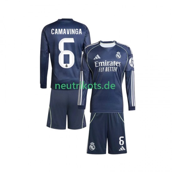 Fußballtrikot Real Madrid Camavinga 6 Kinder Auswärts 2025-2026 Langarm
