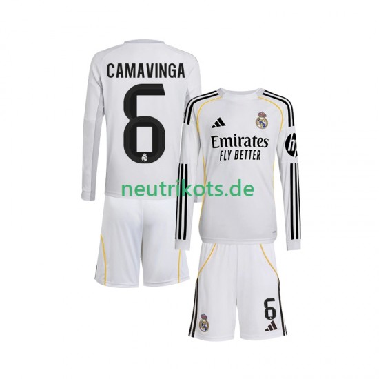 Fußballtrikot Real Madrid Camavinga 6 Kinder Heim 2025-2026 Langarm
