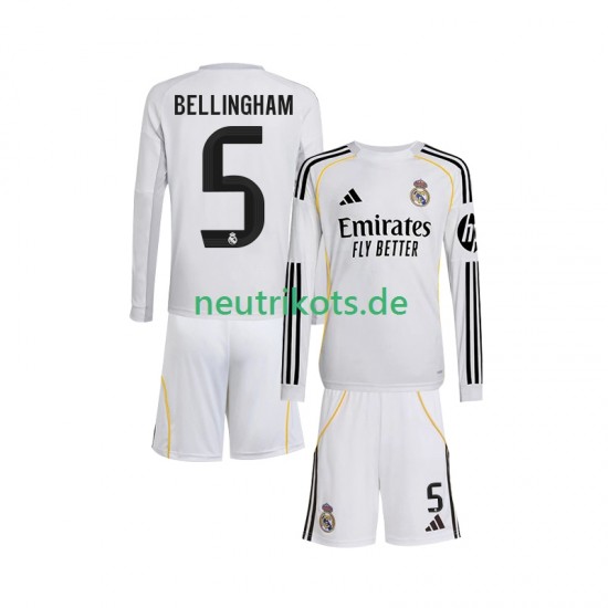 Fußballtrikot Real Madrid Jude Bellingham 5 Kinder Heim 2025-2026 Langarm
