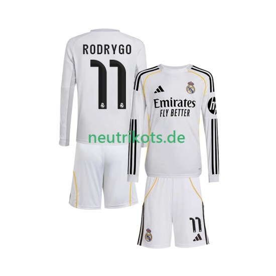 Fußballtrikot Real Madrid Rodrygo 11 Kinder Heim 2025-2026 Langarm