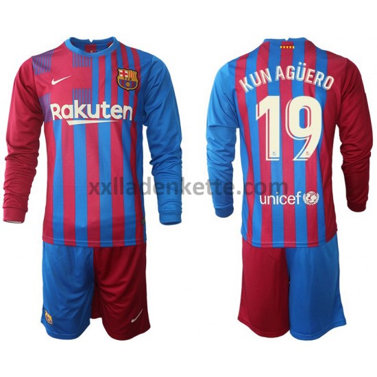 Fußballtrikot FC Barcelona Kun Agüero 19 Kinder Heim 2021-2022 Langarm