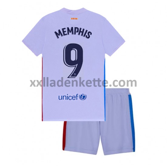 Fußballtrikot FC Barcelona Memphis Depay 9 Kinder Auswärts 2021-2022 Kurzarm