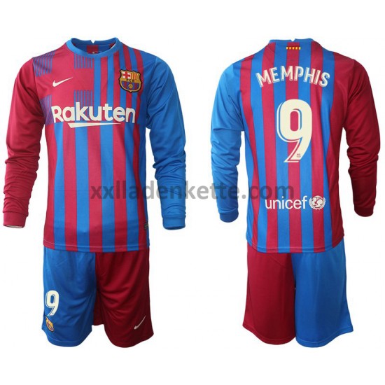 Fußballtrikot FC Barcelona Memphis Depay 9 Kinder Heim 2021-2022 Langarm