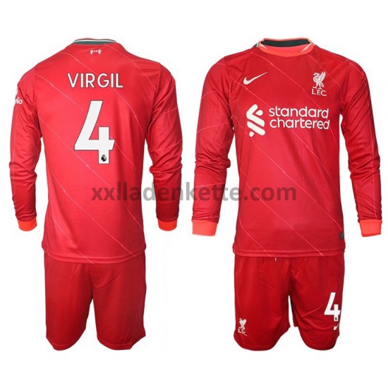 Fußballtrikot Liverpool VIRGIL 4 Kinder Heim 2021-2022 Langarm