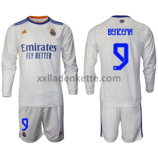 Fußballtrikot Real Madrid Benzema 9 Kinder Heim 2021-2022 Langarm