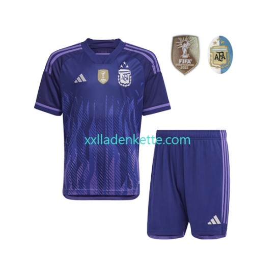 Fußballtrikot Argentinien 3 Stars Kinder Auswärts World Cup 2022 Kurzarm