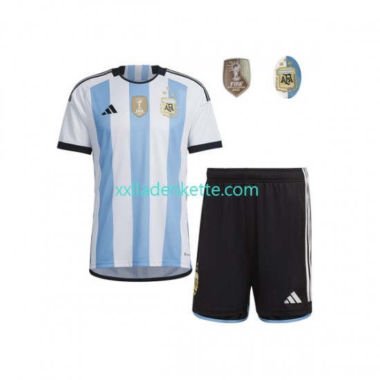 Fußballtrikot Argentinien 3 Stars Kinder Heim World Cup 2022 Kurzarm