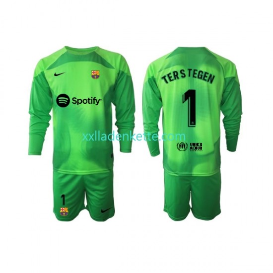 Fußballtrikot FC Barcelona Ter Stegen 1 Torwart Kinder Heim 2022-2023 Langarm