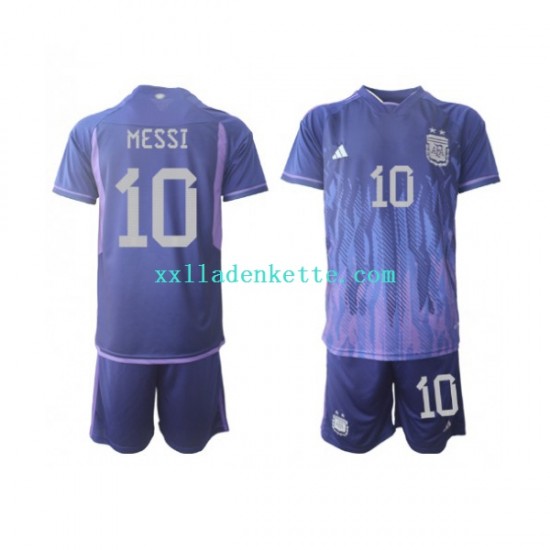 Fußballtrikot Argentinien Lionel Messi 10 Kinder Auswärts World Cup 2022 Kurzarm