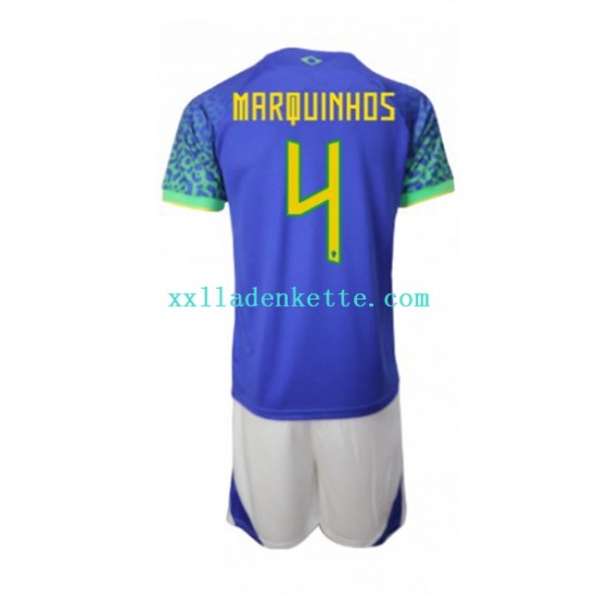 Fußballtrikot Brasilien Marquinhos 4 Kinder Auswärts World Cup 2022 Kurzarm