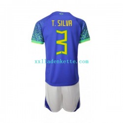 Fußballtrikot Brasilien Thiago Silva 3 Kinder Auswärts World Cup 2022 Kurzarm