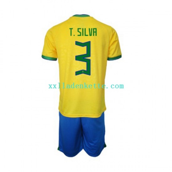 Fußballtrikot Brasilien Thiago Silva 3 Kinder Heim World Cup 2022 Kurzarm