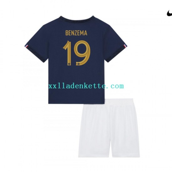 Fußballtrikot Frankreich Benzema 19 Kinder Heim World Cup 2022 Kurzarm